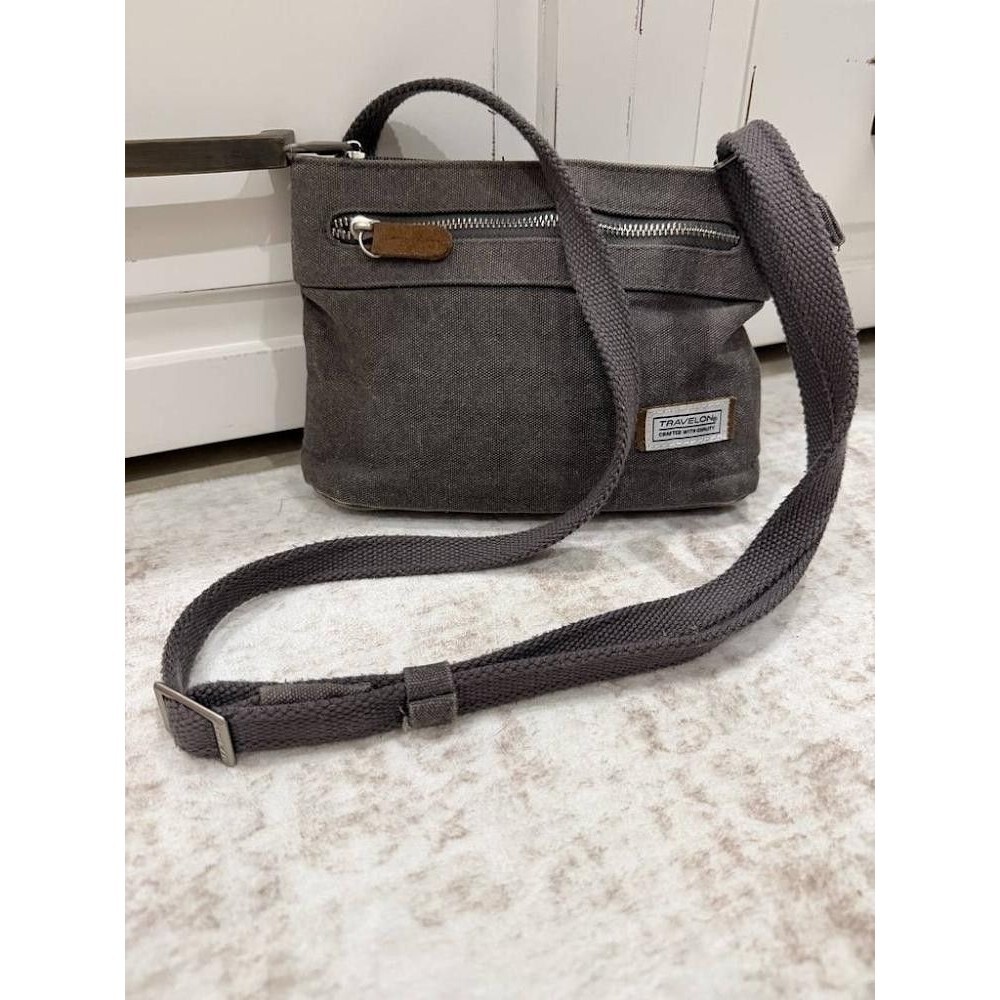 Travelon Anti-Theft Heritage Small Crossbody Bag Pewter Canvas Travel Purse